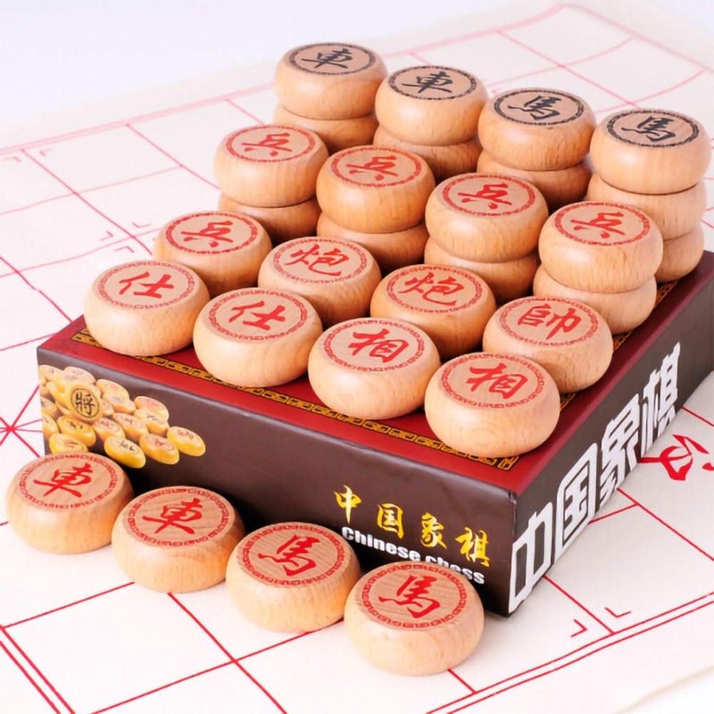 GoodPlay Beechwood Chinese Chess Set Xiangqi Travel Games Sets with Leather Chessboard in a Hard Paper Box - Image 1